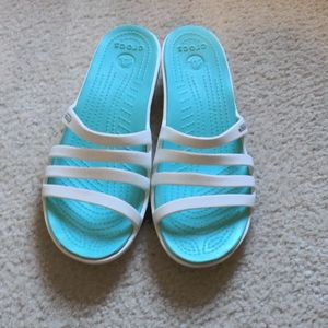 Crocs wedge sandals size 9 - white and teal